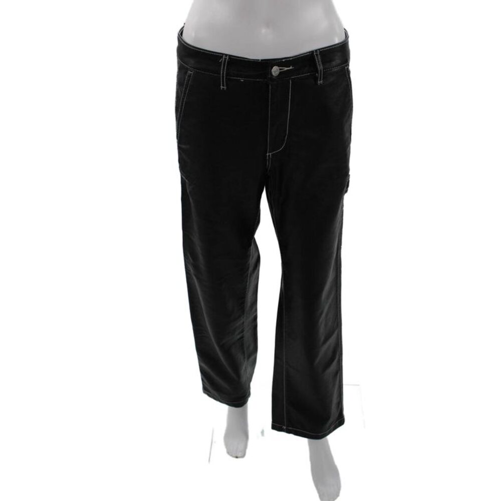BDG Womens Leather High Rise Carpenter Straight Leg Pants Black Size 25